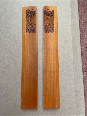 Laser carved wood desk blotter end caps measuring 20” long x 3” wide x 3/8 thick